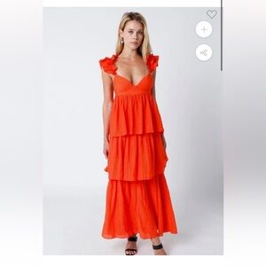 Ruffle tier midi dress. Corset top with clip back.